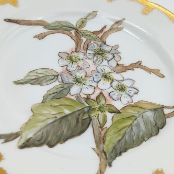 Antique 1890s Haviland French hand-painted & gilded Floral Porcelain Pla… - Picture 2 of 5
